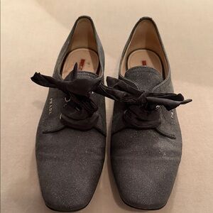 Prada Charcoal Glitter Loafers with Bow